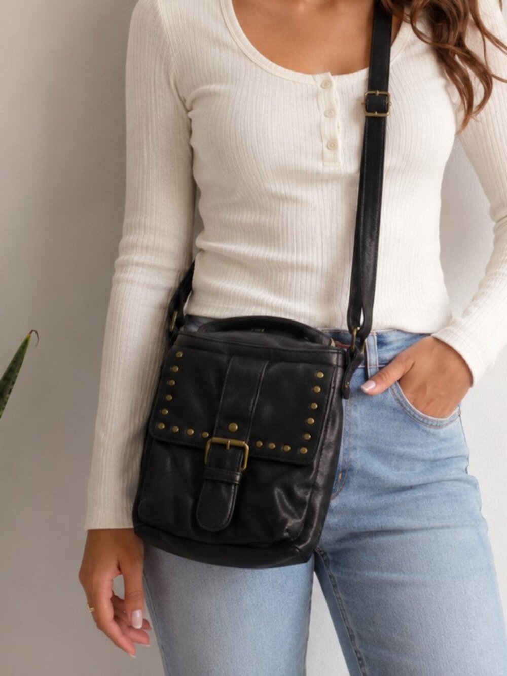 Black Cross Body Bag, Gold Accents
